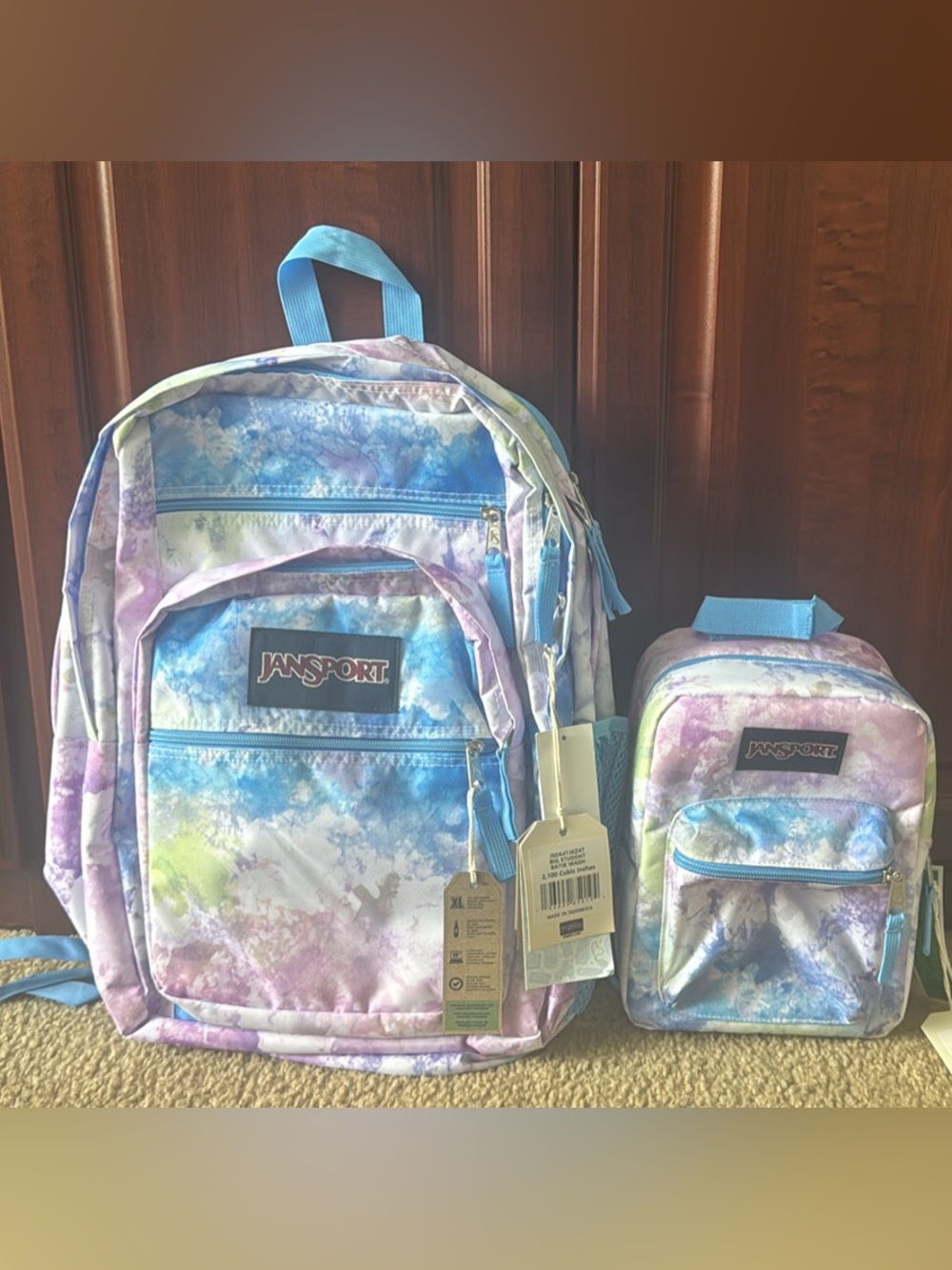 Jansport Kids Tie-Dye Backpack and Lunch Bag - Blue, Purple, Pink